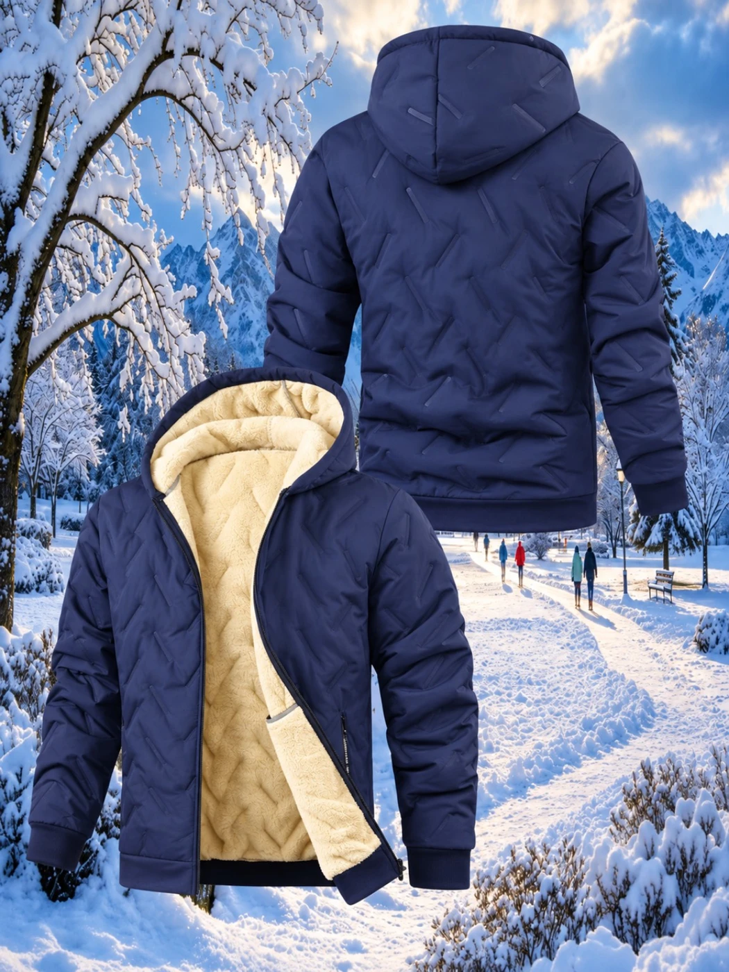 Personalised navy fleece-lined jacket — blank product template