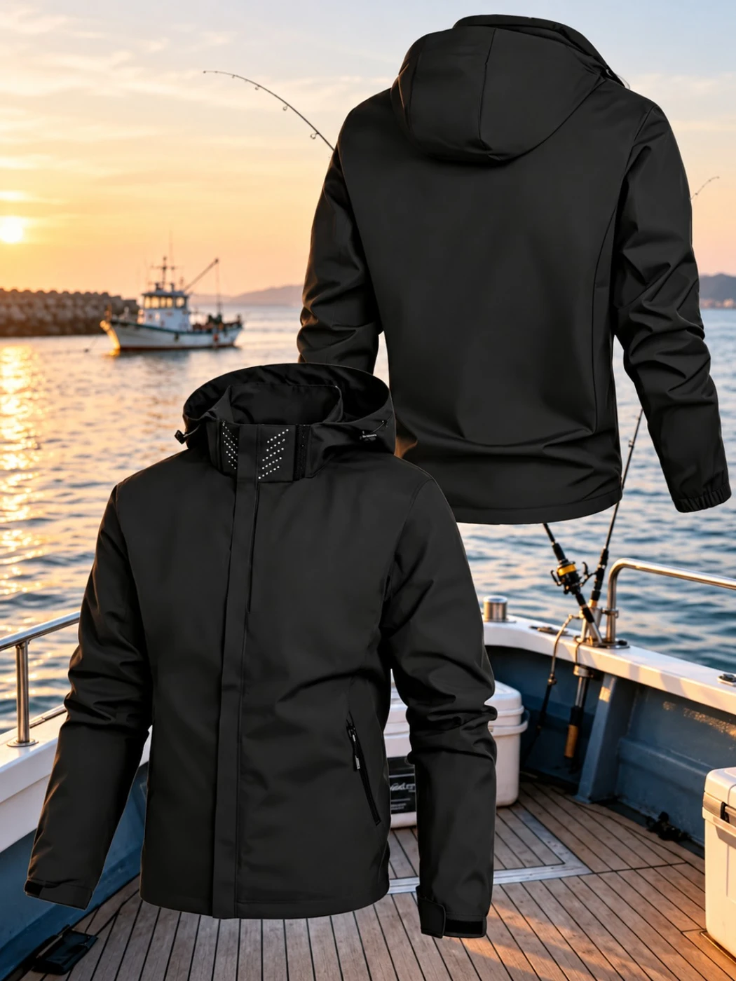 Personalised black hooded jacket — blank product template