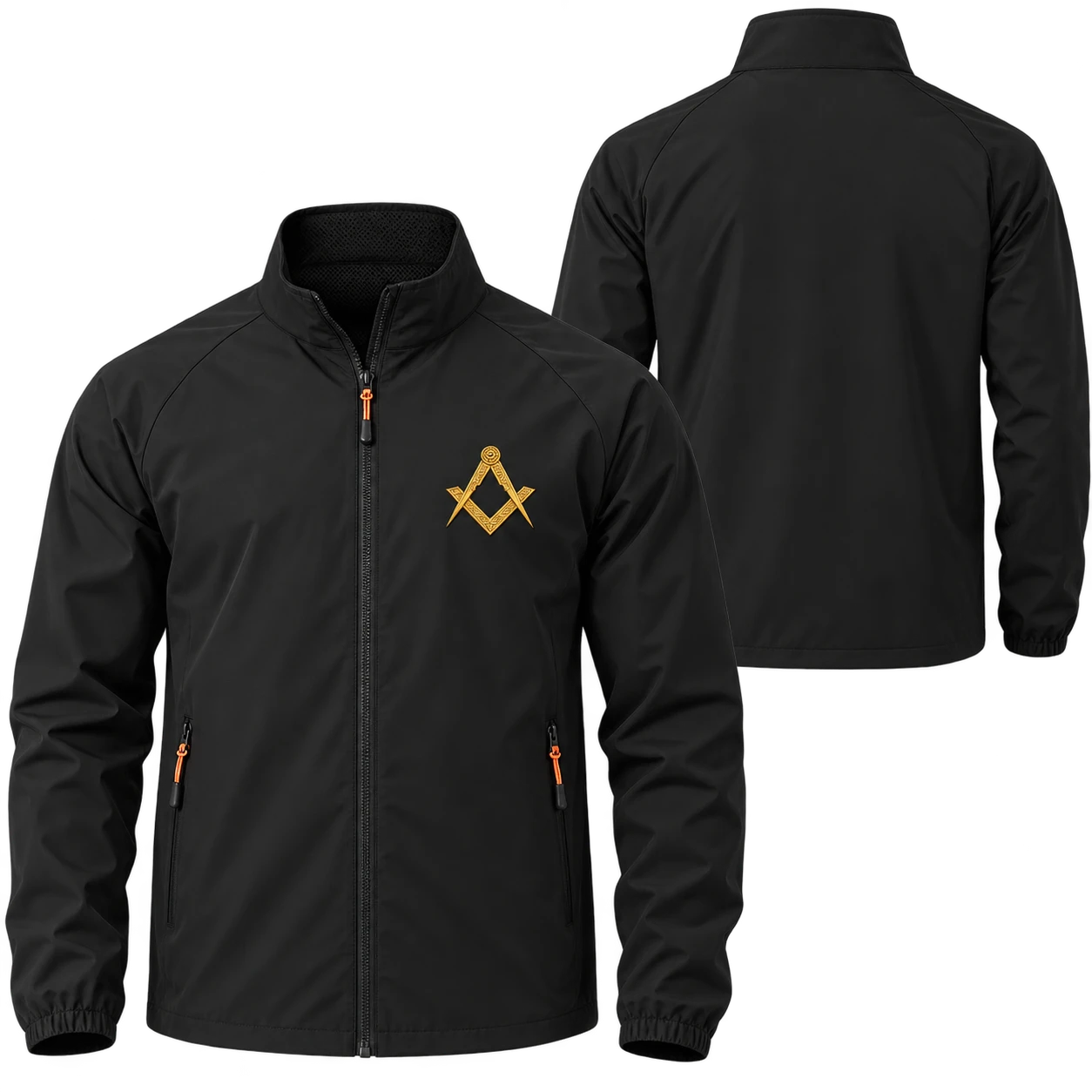 Ornate Square and Compasses — Black Windproof Jacket